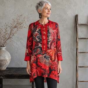 Soft surroundings Red Floral Butterfly Top Tunic 1x